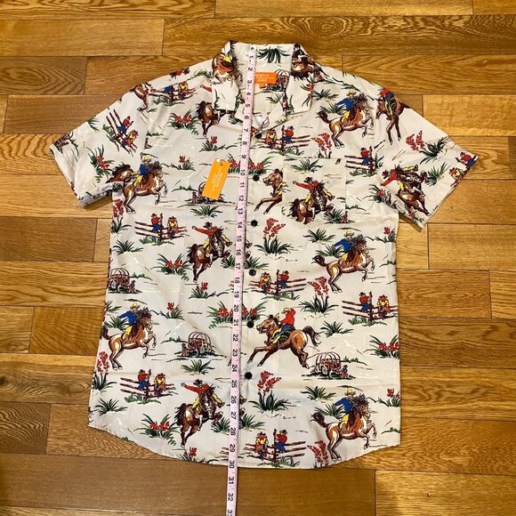 Negative Space Cowboy Western Wagon Horse Button Down Shirt Mens Small AOP NWT - Picture 3 of 7